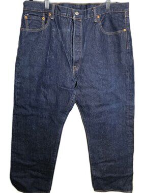 Men's Levi's 501 Dark Blue Straight Denim Button Fly Jeans  Size 42 x 32